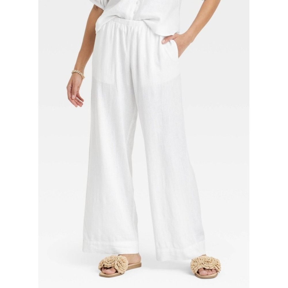 NEW A New Day Women's Mid-Rise Wide Leg Linen Pull-On Pants Size XL